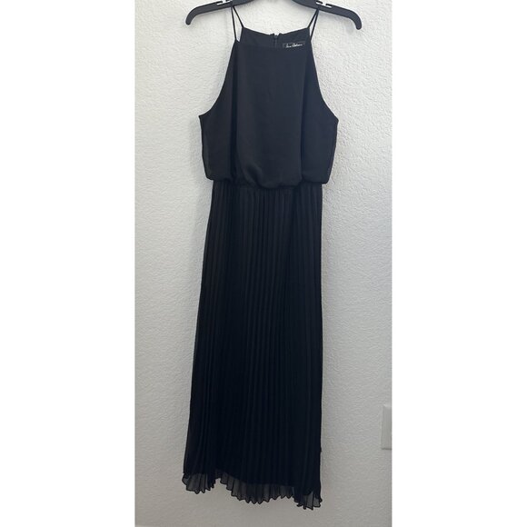 Sam Edelman Womens Midi Dress 4 Black Chiffon Pleated Going Out Goth Witchy READ - Picture 1 of 16